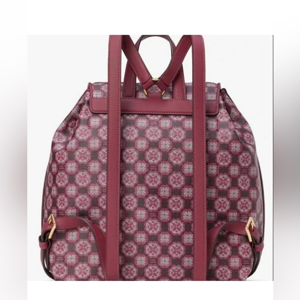 Kate Spade Monogram Flower Mia Medium Flap Backpack in Garnet Rose NWT - Picture 5 of 6